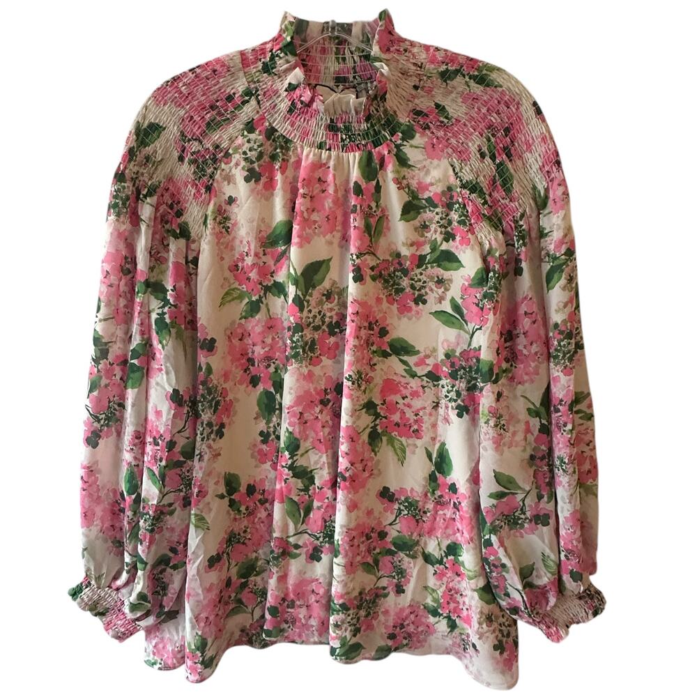 Tuckernuck Gossamer Pink Hydrangea Lydia Blouse Womens XL Pink Green Flowy Vacay - Picture 2 of 11